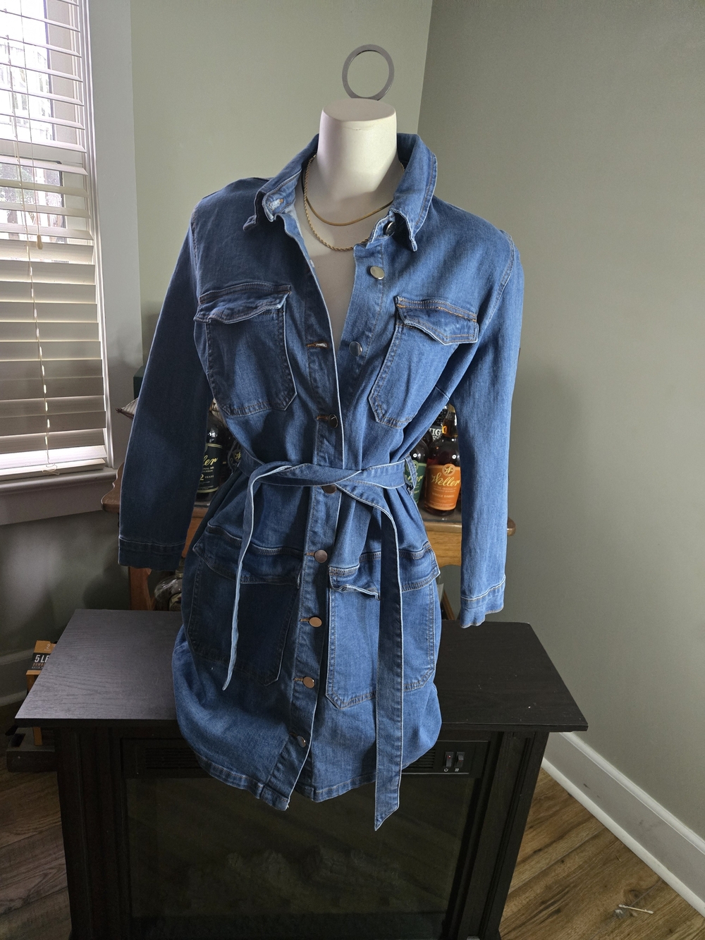 Fashion Nova Blue Tie-Waist Denim Jacket Dress